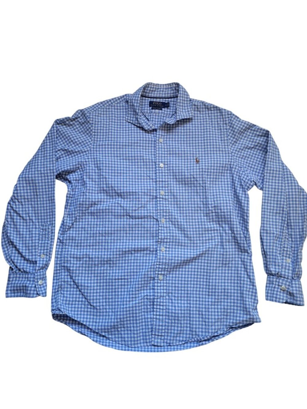 Polo Ralph Lauren Luxury Oxford Blue Gingham Long Sleeve Button Down Shirt Sz L - Picture 2 of 8